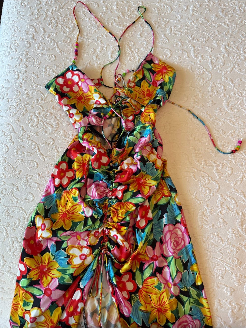 NWT For Love & Lemons Mallory Lace-up Floral Maxi Dress, Small - Picture 3 of 9